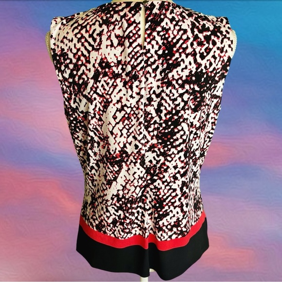 NWOT Calvin Klein ‘Sleeveless Pleat Neck Abstract Print Knit Top’ in Red Multi L - Picture 8 of 10